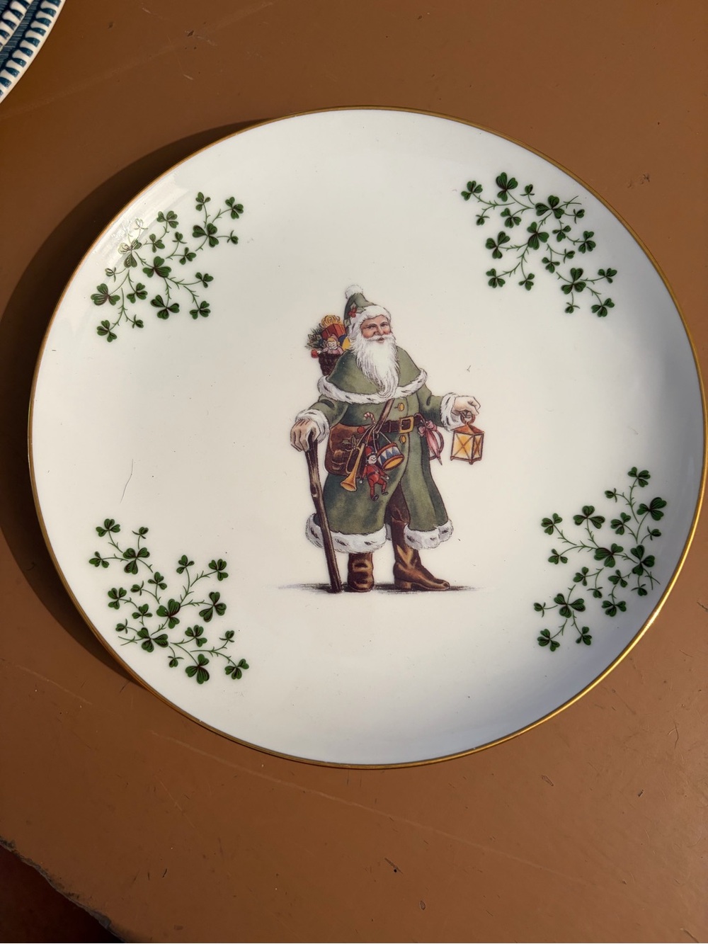 Holiday Santa Plate with Shamrock Trim
